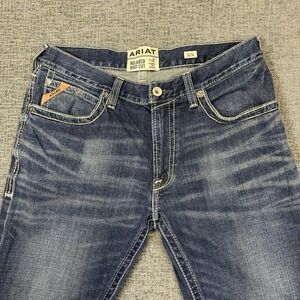 Ariat Jeans Mens 34x34 Blue M4 Relaxed Bootcut Western Whiskers Faded Denim